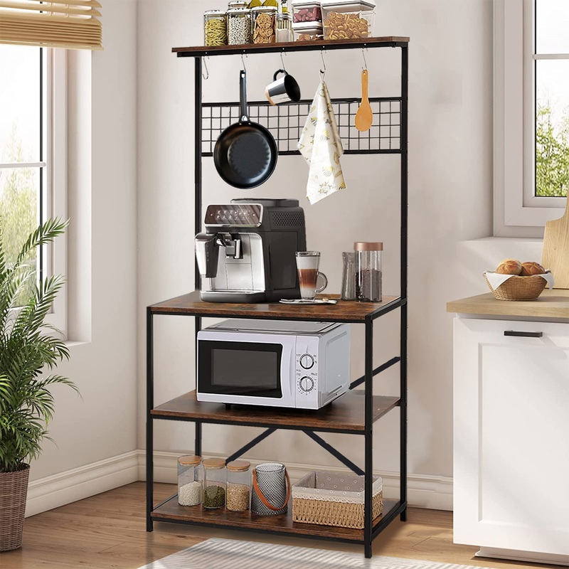 SUGIFT 4-Tier Bakers Rack Kitchen Storage Shelf Microwave Oven Stand with 10 Hooks | Bigbigmart.com