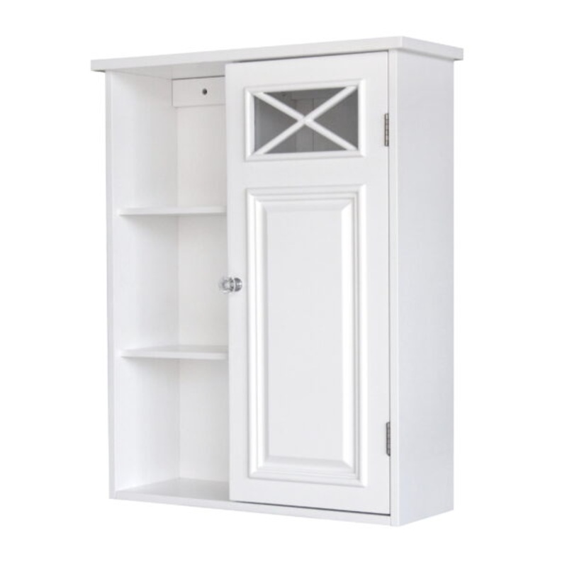 Teamson Home Dawson Removable Wooden Wall Cabinet with Cross Molding, White | Bigbigmart.com