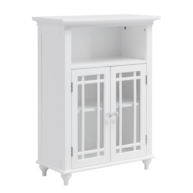 Teamson Home Neal Bathroom Storage Floor Cabinet with 2 Glass Doors, White | Bigbigmart.com