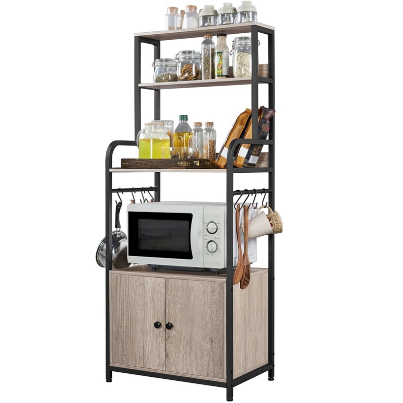 Topeakmart 4 Tiers Industrial Wooden Kitchen Baker’s Rack with 8 S-Hooks, Gray | Bigbigmart.com