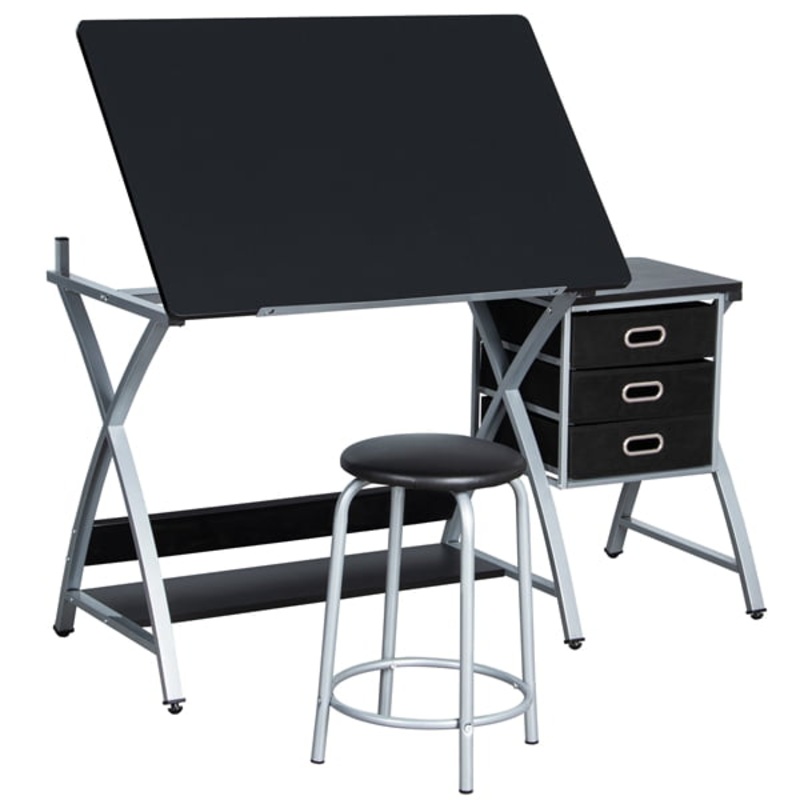 Yaheetech Adjustable Drafting Table Drawing Station Desk Board Storage Drawers Art Design Architect w/Stool | Bigbigmart.com