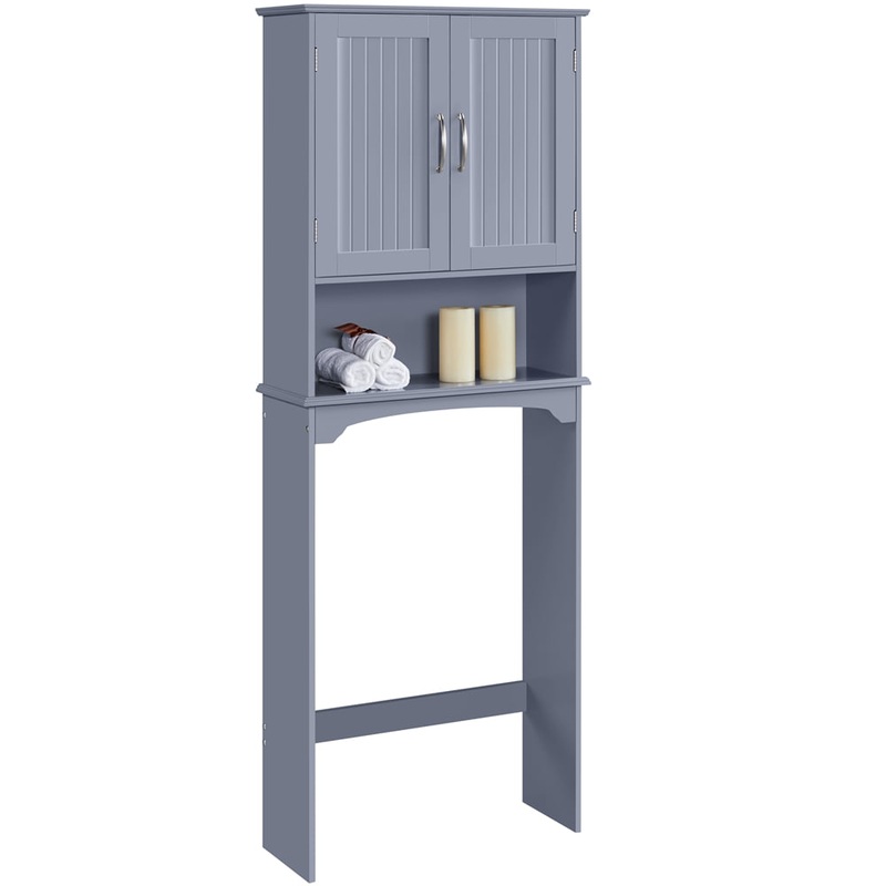 Yaheetech Over The Toilet Cabinet MDF Bathroom Storage Organizer with Adjustable Shelf, Gray | Bigbigmart.com