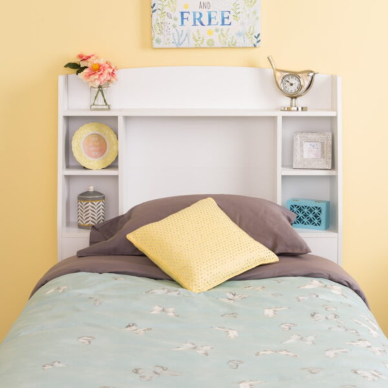 Astrid Twin Storage Headboard with Side Compartments, White | Bigbigmart.com