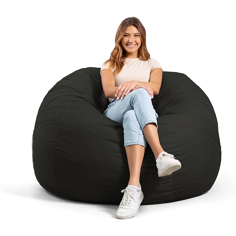Big Joe Fuf Large Foam Filled Bean Bag Chair with Removable Cover, Black Lenox, Durable Woven Polyester, 4 feet Big | Bigbigmart.com
