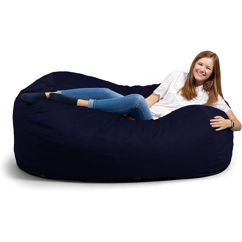 Big Joe Fuf XL Foam Filled Bean Bag Chair with Removable Cover, Midnight Plush, Soft Polyester, 5 feet Giant , Navy Plush | Bigbigmart.com