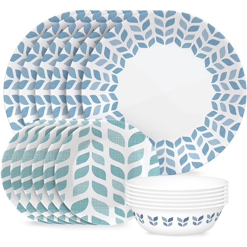 Corelle Global Collection Vitrelle 18-Piece Dinnerware Set, Triple Layer Recycled Glass, Lightweight Eco-Friendly Round Plates and Bowls Set, Northern Pines | Bigbigmart.com
