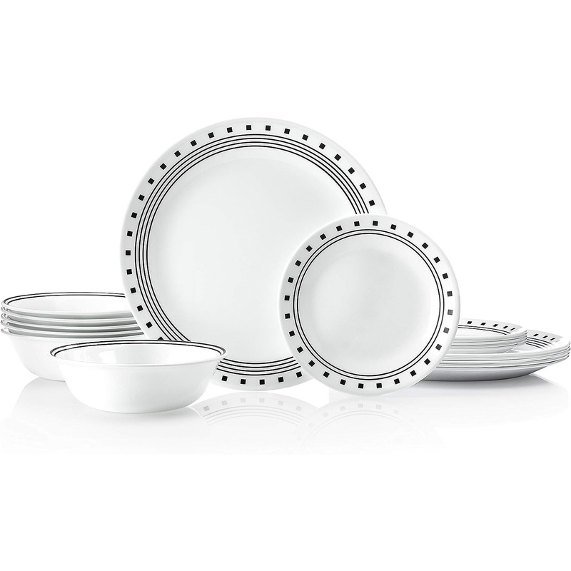 Corelle Vitrelle 18-Piece Service for 6 Dinnerware Set, Triple Layer Glass and Chip Resistant, Lightweight Round Plates and Bowls Set, City Block | Bigbigmart.com