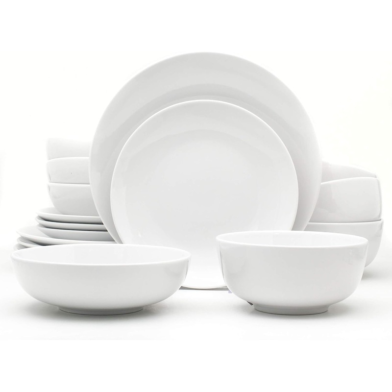 Euro Ceramica Essential Collection Porcelain Dinnerware and Serveware, 16 Piece Dinnerware Set, Service for 4, Classic White | Bigbigmart.com
