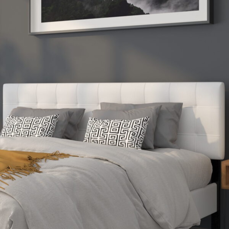 Flash Furniture Bedford Tufted Upholstered King Size Headboard in White Fabric | Bigbigmart.com