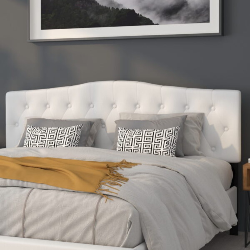 Flash Furniture Cambridge Tufted Upholstered King Size Headboard in White Fabric | Bigbigmart.com