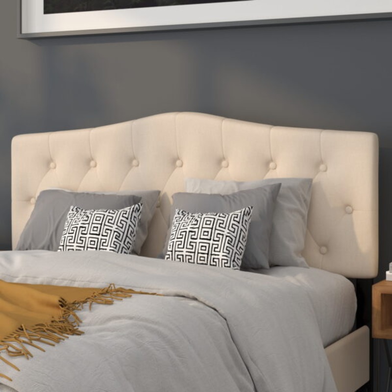 Flash Furniture Cambridge Tufted Upholstered Queen Size Headboard in Beige Fabric | Bigbigmart.com