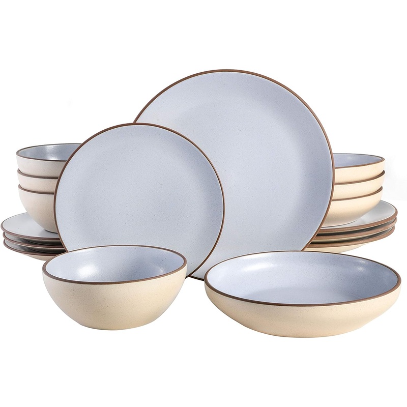 Gibson Elite Contempo Classic Double Bowl Dinnerware Set, Service for 4 (16pcs), Light Blue | Bigbigmart.com