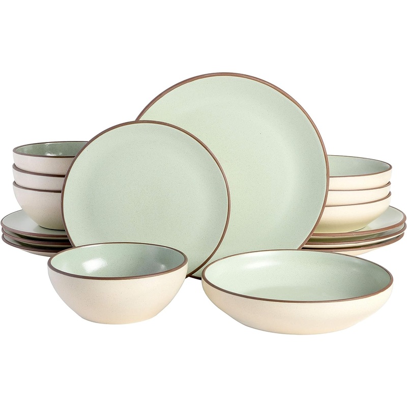 Gibson Elite Contempo Classic Double Bowl Dinnerware Set, Service for 4 (16pcs), Mint | Bigbigmart.com