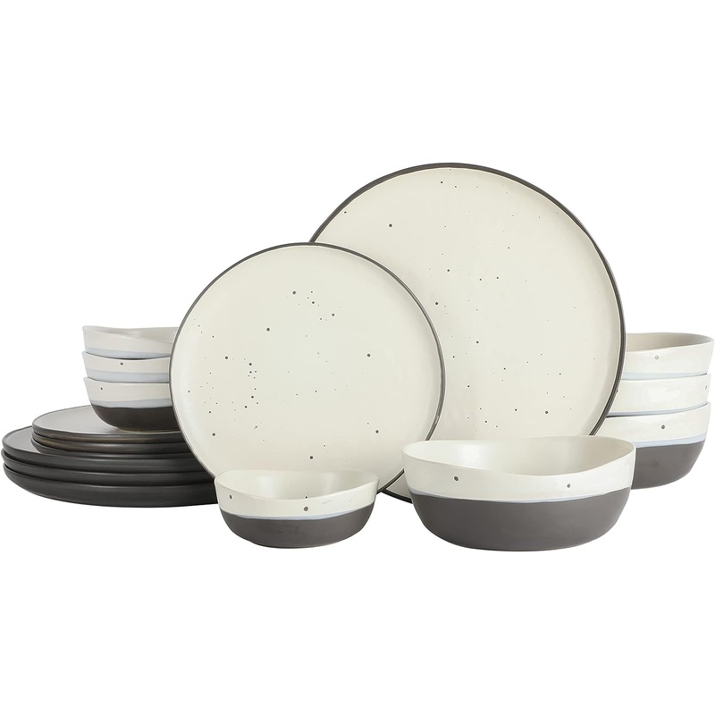 Gibson Elite Rhinebeck Double Bowl Dinnerware Set, Service for 4 (16pcs), White and Black | Bigbigmart.com