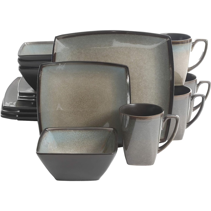 Gibson Elite Tequesta Square Reactive Glaze Stoneware Dinnerware Set, Service for 4 (16pcs), Taupe | Bigbigmart.com