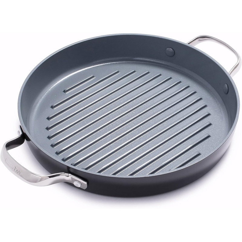 GreenPan Valencia Pro Hard Anodized Healthy Ceramic Nonstick 11 Grill Pan, PFAS-Free, Induction, Dishwasher Safe, Oven Safe, Gray | Bigbigmart.com