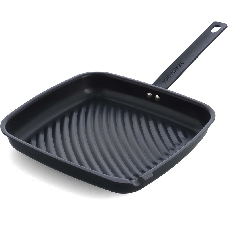 Merten & Storck Pre-Seasoned Carbon Steel Square Grill Pan, Lightweight and Durable, Sear Grill Broil Fry, Induction, Steel Handle | Bigbigmart.com