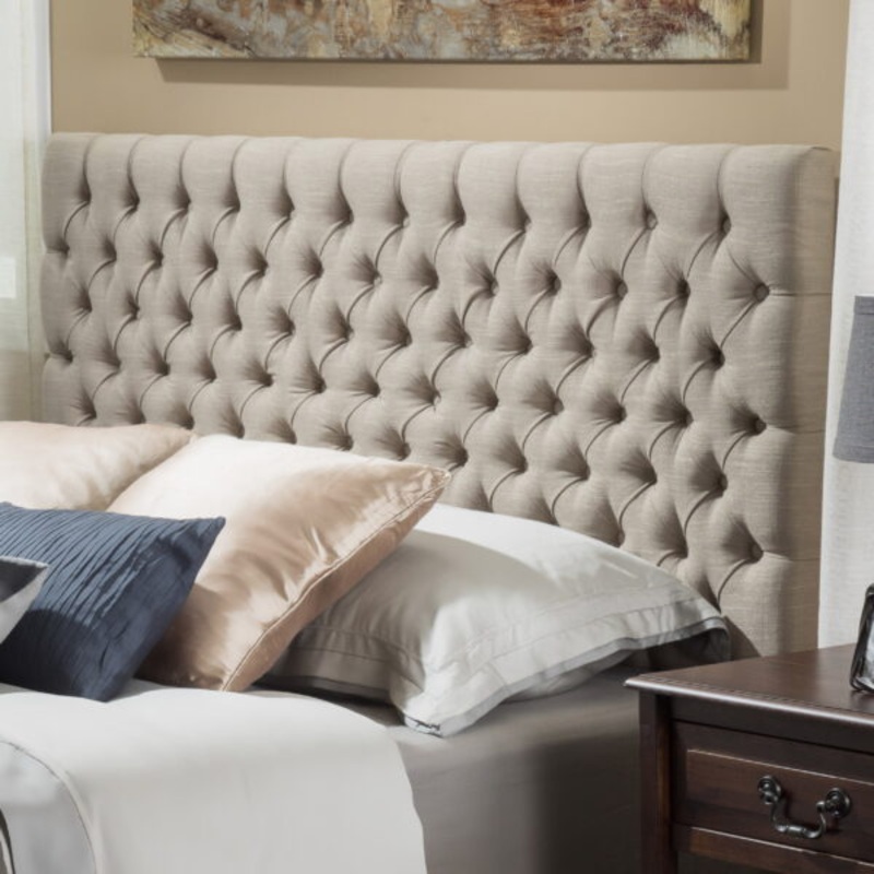 Noble House Abigail Queen Button Sand Tufted Fabric Headboard, Beige | Bigbigmart.com