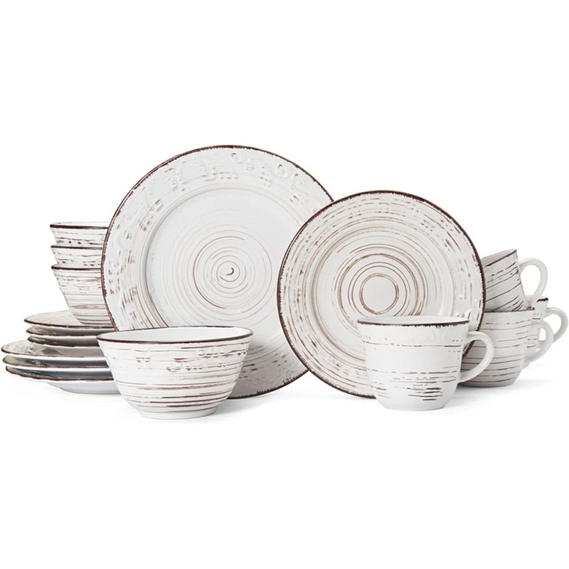 Pfaltzgraff Trellis White 16-Piece Dinnerware Set, Service for 4, Distressed White | Bigbigmart.com