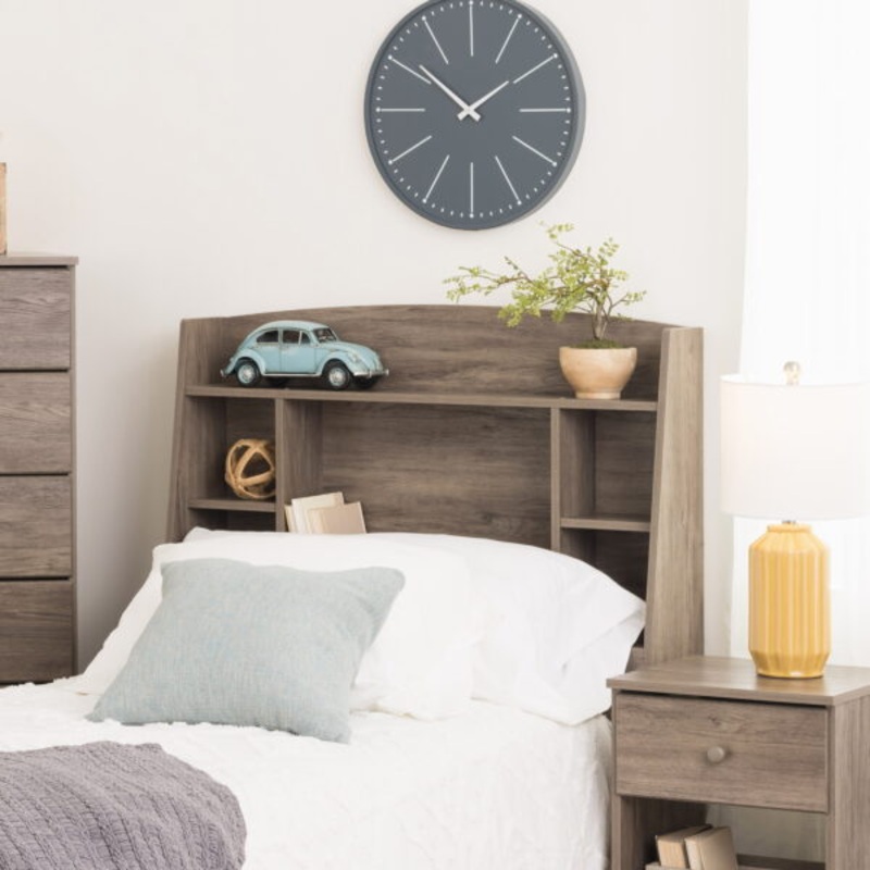 Prepac Astrid Twin Bookcase Headboard, Drifted Gray | Bigbigmart.com