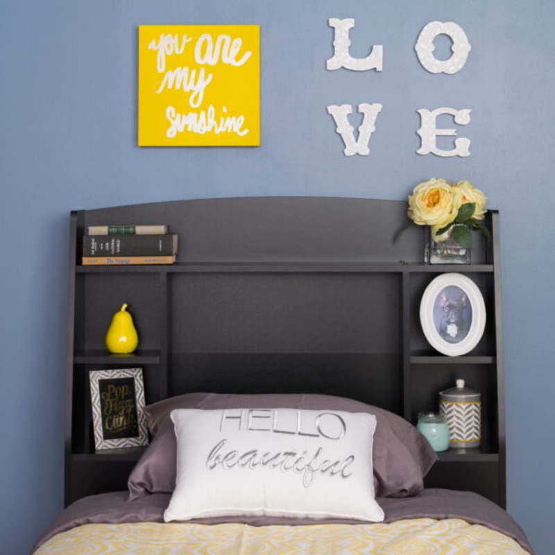 Prepac Astrid Twin Storage Headboard with Side Compartments, Black | Bigbigmart.com