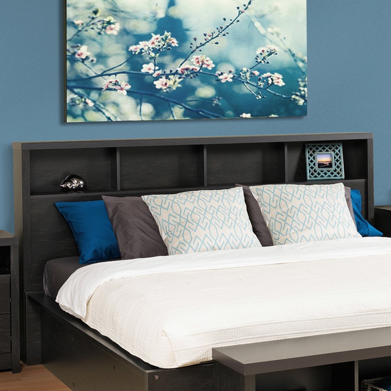 Prepac District Modern Double/Queen Storage Headboard, Washed Black | Bigbigmart.com