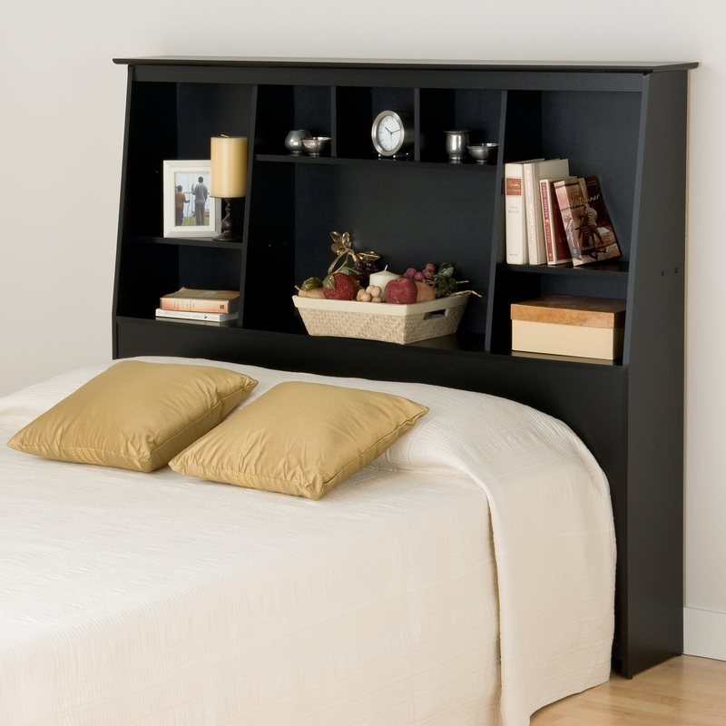 Prepac Sonoma Full/Queen Tall Slant-Back Free Standing Bookcase Headboard, Black | Bigbigmart.com