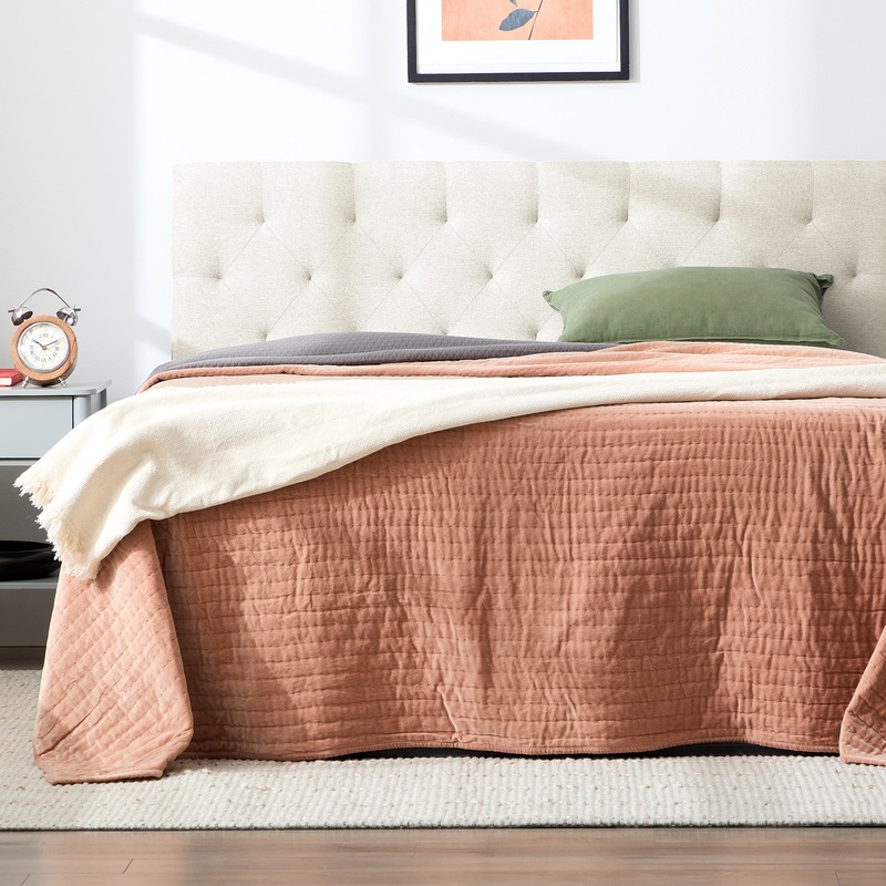 Rest Haven Eugene Diamond Tufted Upholstered Headboard, Queen, Cream | Bigbigmart.com
