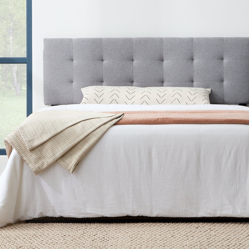 Rest Haven Eugene Square Tufted Upholstered Headboard, Full, Gray | Bigbigmart.com