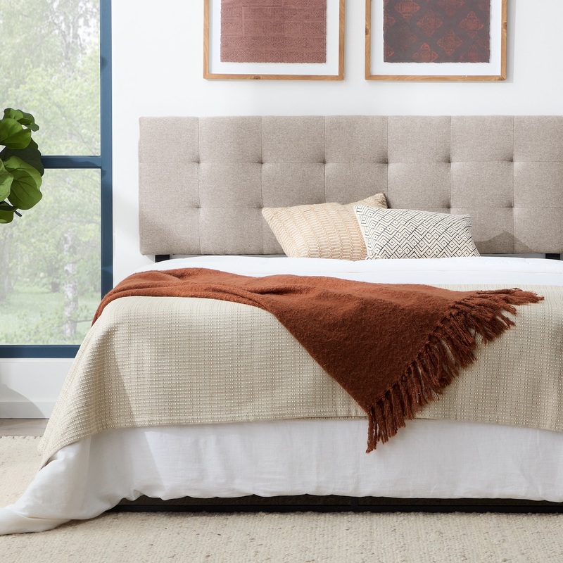 Rest Haven Eugene Square Tufted Upholstered Headboard, King/Cal King, Beige | Bigbigmart.com