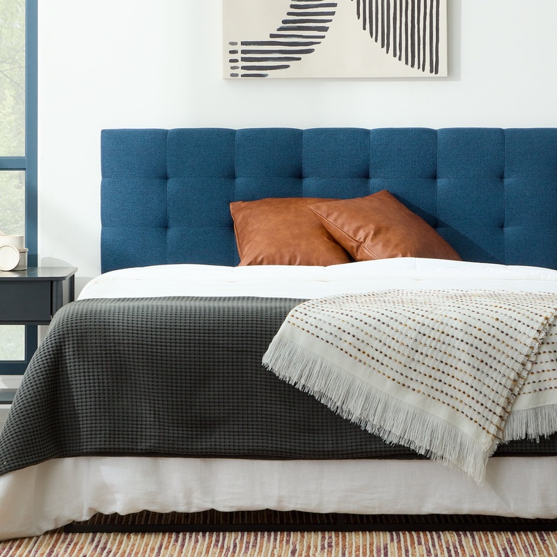 Rest Haven Eugene Square Tufted Upholstered Headboard, King/Cal King, Navy | Bigbigmart.com