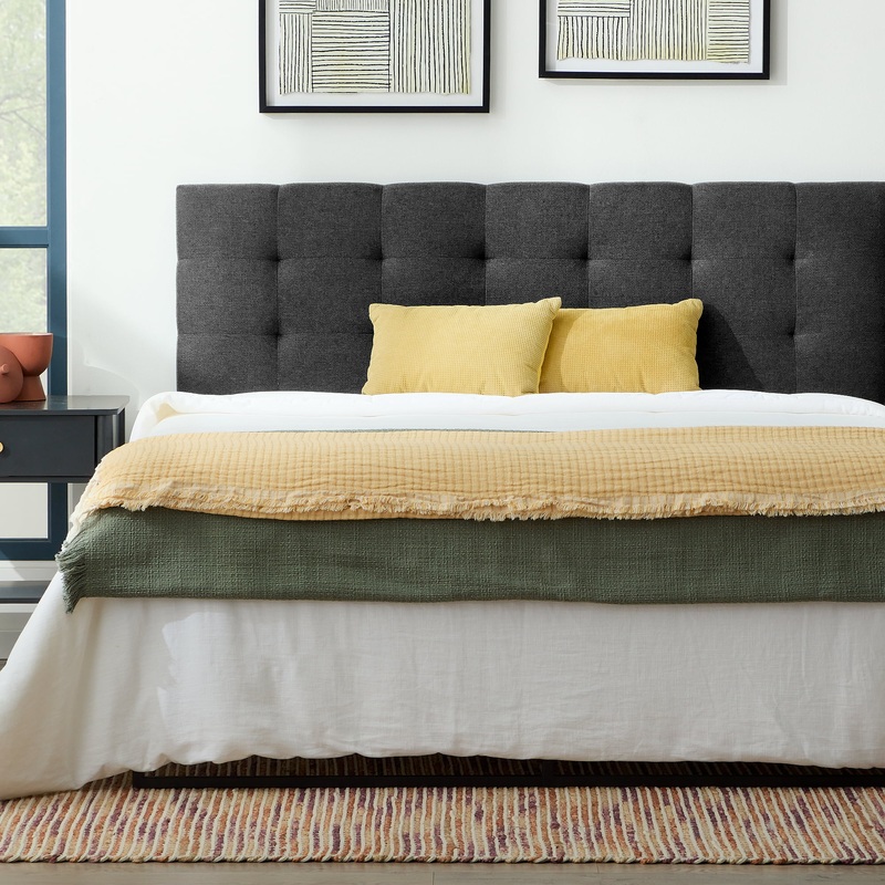 Rest Haven Eugene Square Tufted Upholstered Headboard, Twin/Twin XL, Charcoal | Bigbigmart.com