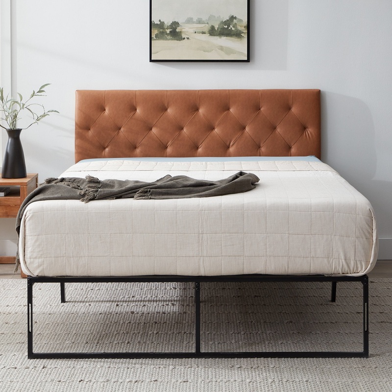 Rest Haven Harrington Faux Leather Upholstered Headboard, Full, Camel | Bigbigmart.com