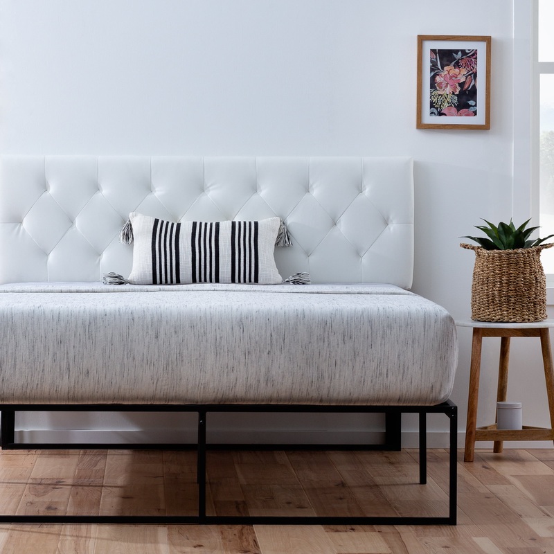 Rest Haven Harrington Faux Leather Upholstered Headboard, Full, White | Bigbigmart.com