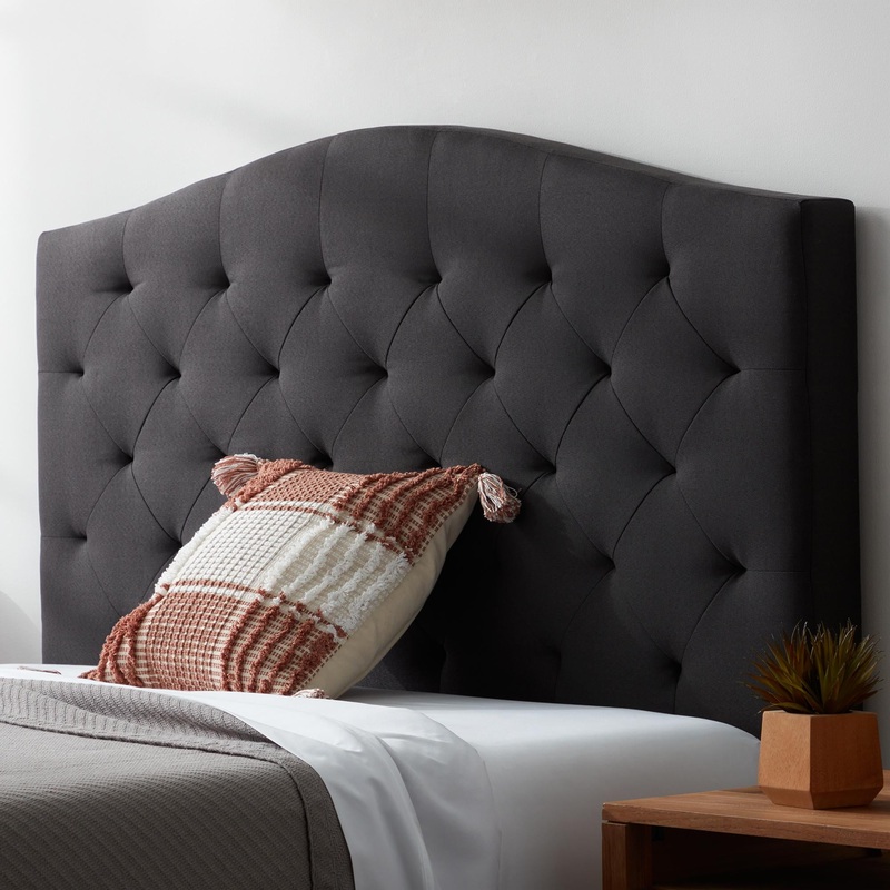 Rest Haven Hillboro Curved Edge Upholstered Headboard, Full, Charcoal | Bigbigmart.com