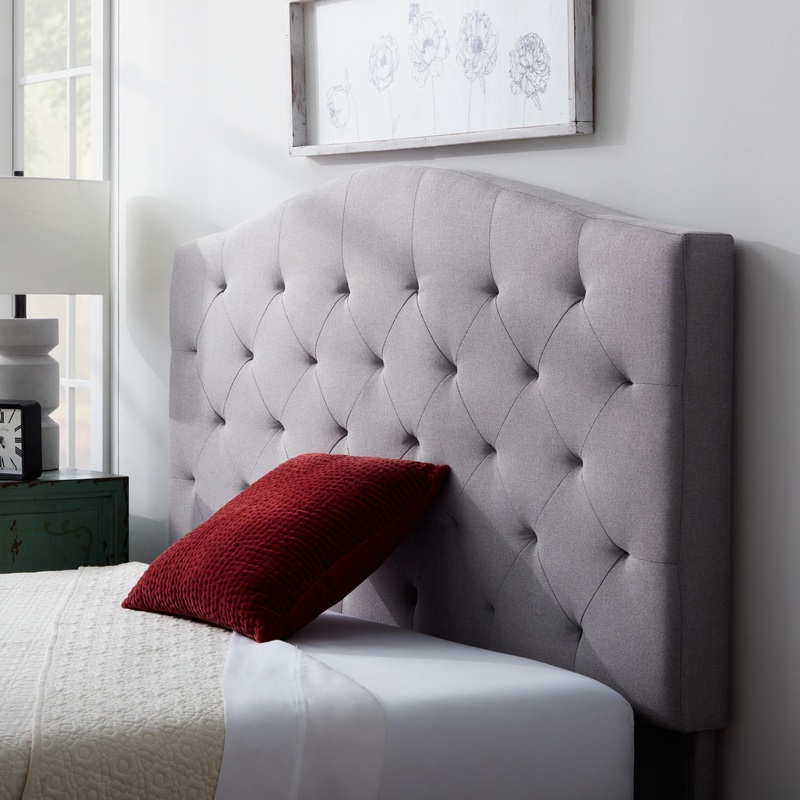 Rest Haven Hillboro Curved Edge Upholstered Headboard, Queen, Gray | Bigbigmart.com