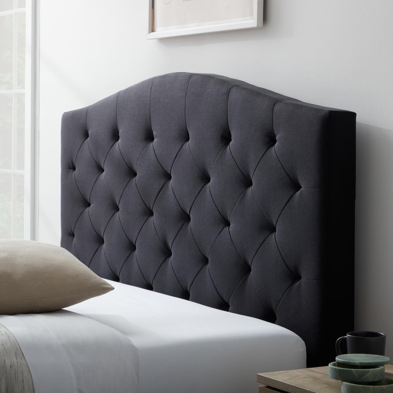 Rest Haven Hillboro Curved Edge Upholstered Headboard, Twin, Black | Bigbigmart.com