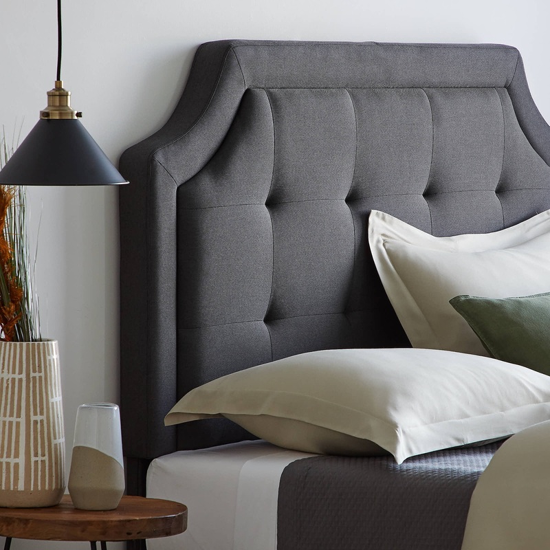 Rest Haven Scallop Edged Upholstered Headboard, Full/Full XL, Charcoal | Bigbigmart.com