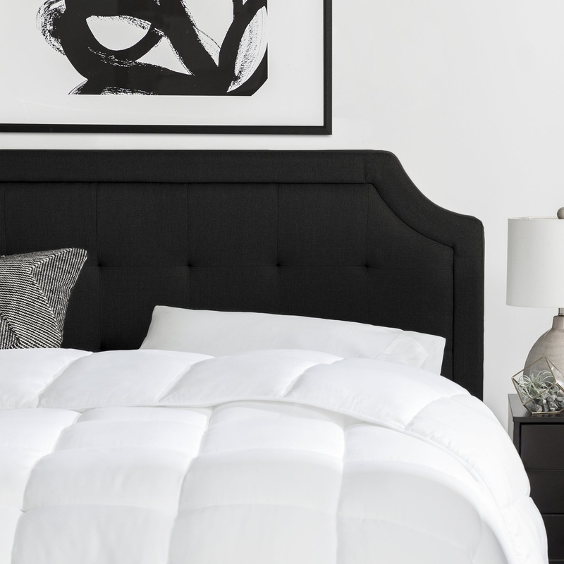 Rest Haven Scallop Edged Upholstered Headboard, Queen, Black | Bigbigmart.com