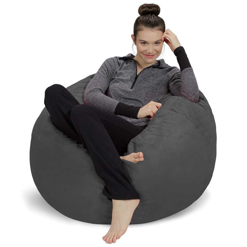 Sofa Sack Bean Bag Chair, Memory Foam Lounger with Microsuede Cover, Kids, 3 ft, Charcoal | Bigbigmart.com