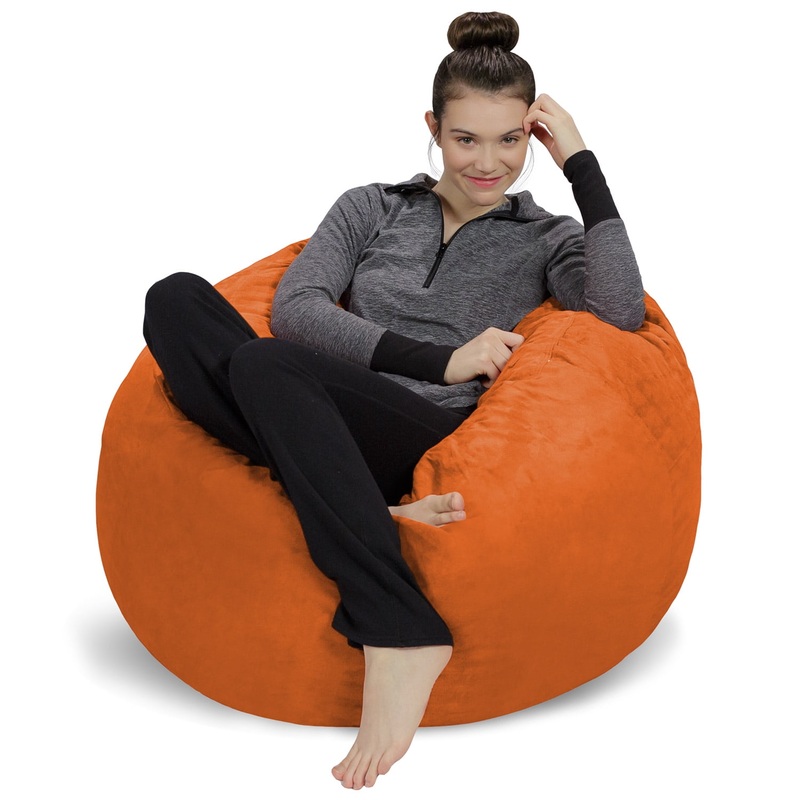 Sofa Sack Bean Bag Chair, Memory Foam Lounger with Microsuede Cover, Kids, 3 ft, Tangerine | Bigbigmart.com
