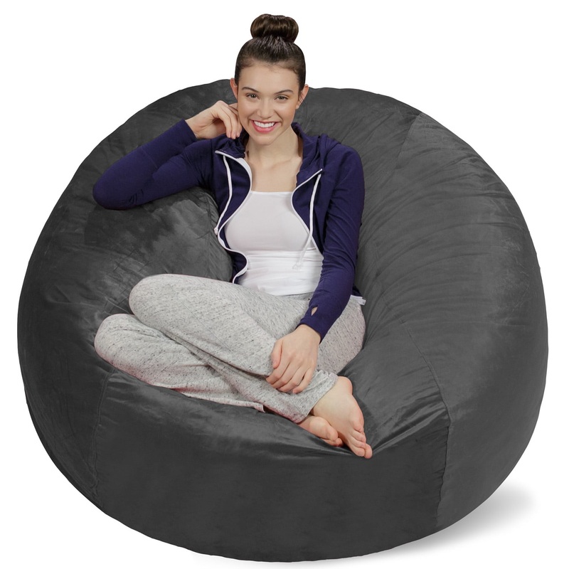 Sofa Sack Bean Bag Chair, Memory Foam Lounger with Microsuede Cover, Kids, Adults, 5 ft, Charcoal | Bigbigmart.com