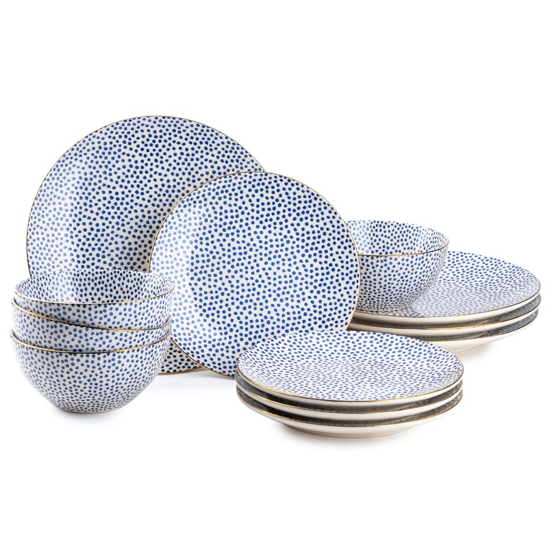 Thyme & Table Blue Dot 12 Piece Dinnerware Set | Bigbigmart.com