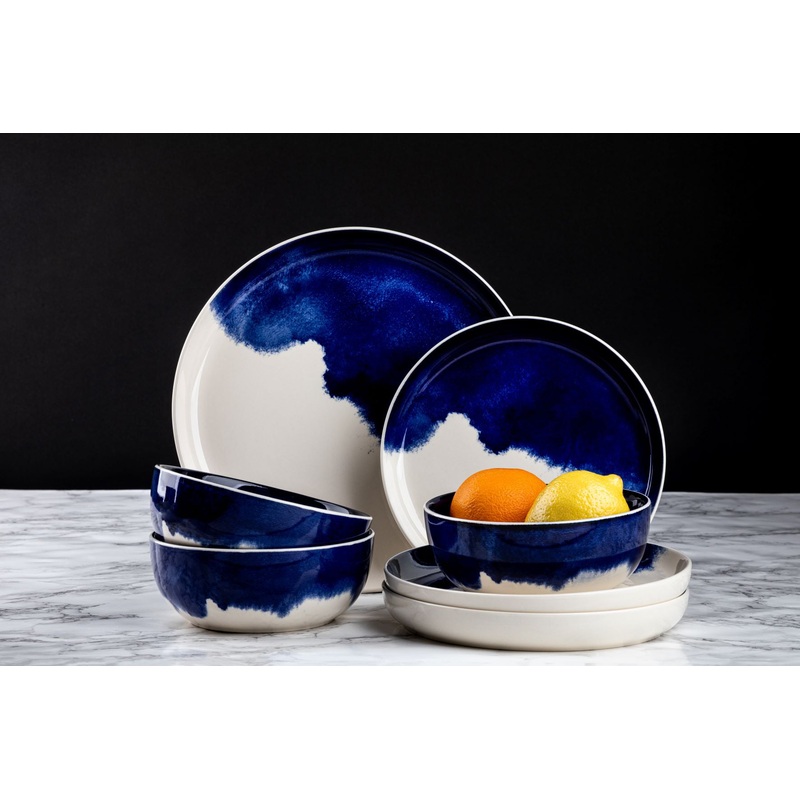 Thyme & Table Dinnerware Blue Drip Stoneware, 12 Piece Set | Bigbigmart.com