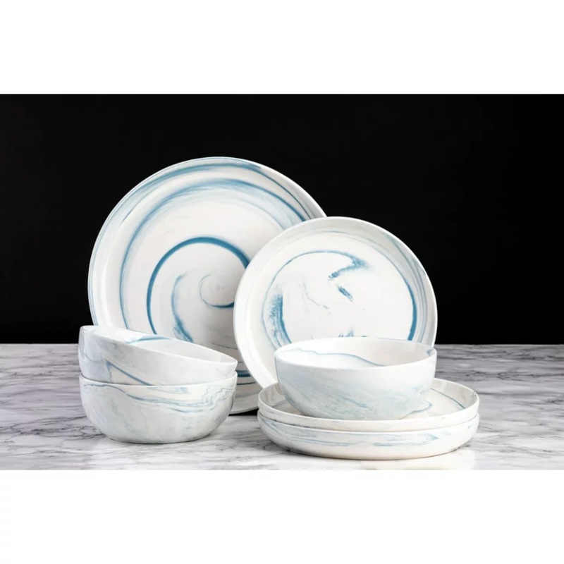 Thyme & Table Dinnerware Blue Marble Stoneware, 12 Piece Set | Bigbigmart.com