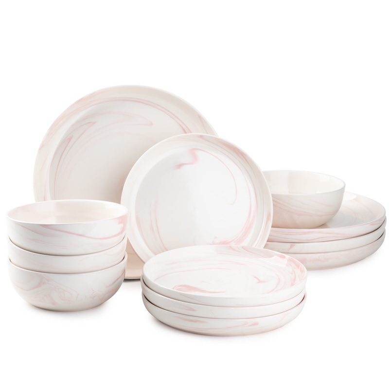 Thyme & Table Dinnerware Pink Marble Stoneware, 12 Piece Set | Bigbigmart.com