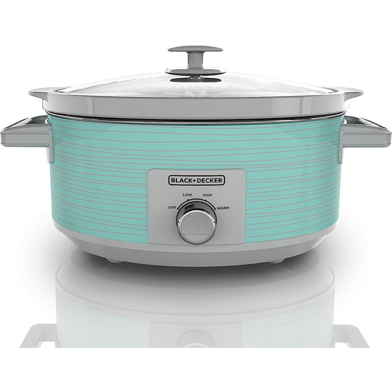 BLACK+DECKER 7 Quart Dial Control Slow Cooker with Built in Lid Holder, Teal Pattern | Bigbigmart.com