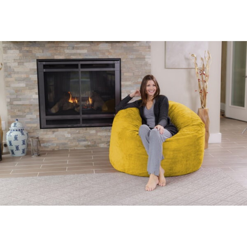 Chill Sack Bean Bag Chair, Memory Foam Lounger with Microsuede Cover, Kids, Adults, 4 ft, Lemon | Bigbigmart.com