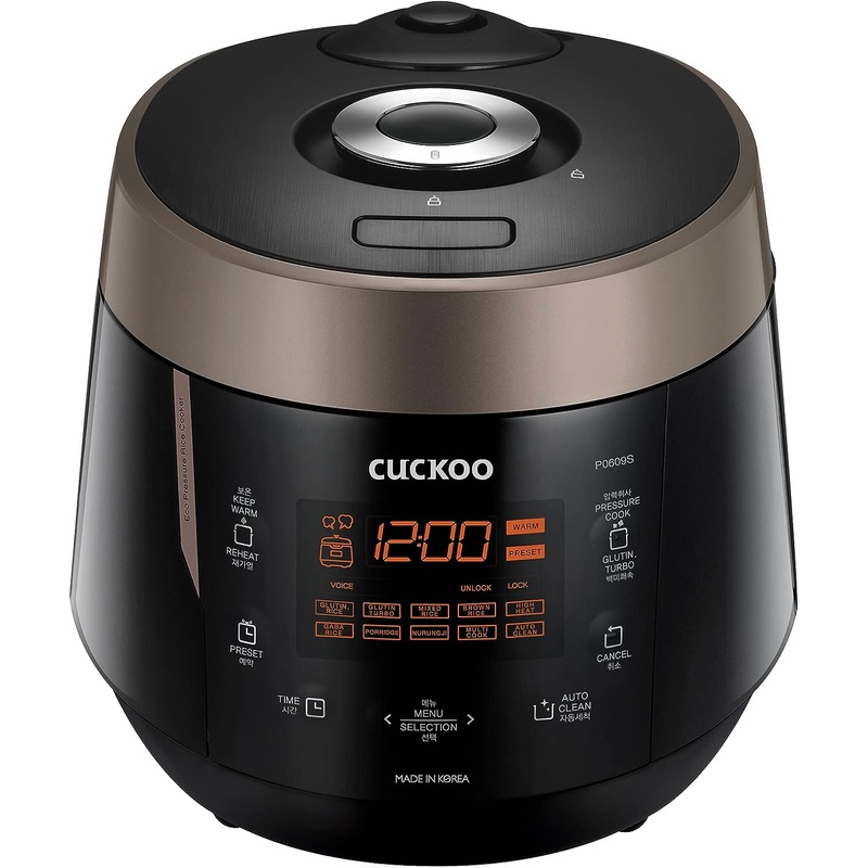 CUCKOO CRP-P0609S | 6-Cup (Uncooked) Pressure Rice Cooker | 12 Menu Options: Quinoa, Nu Rung Ji, GABA/Brown Rice & More, Made in Korea | Black/Copper | Bigbigmart.com