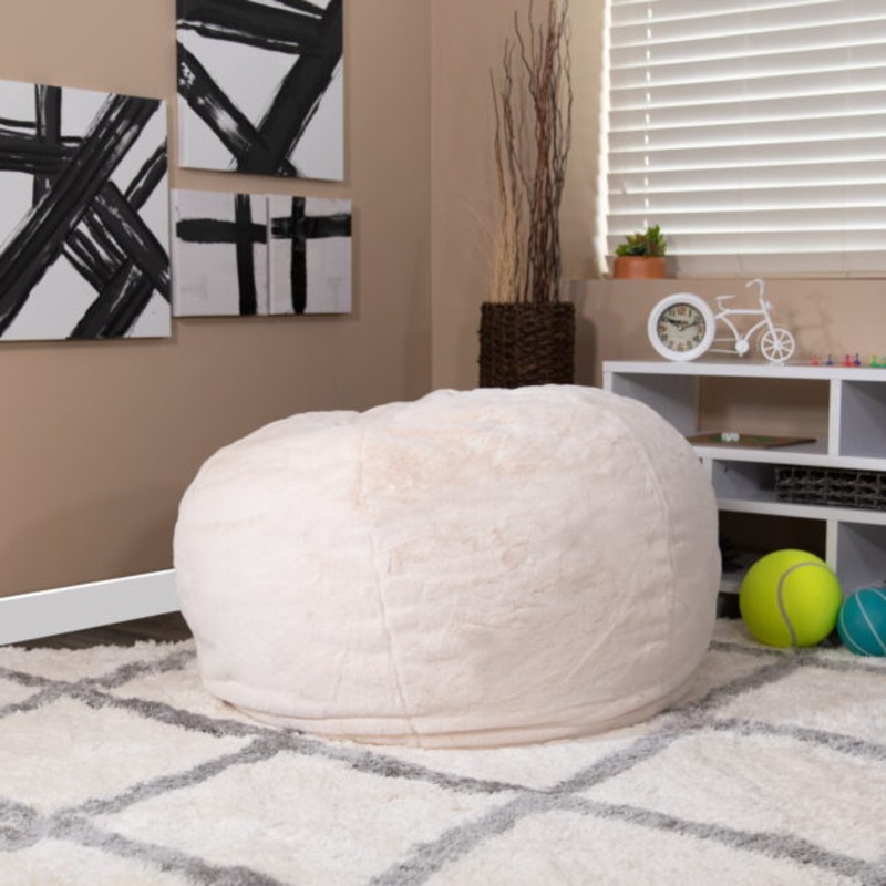 Flash Furniture Duncan Oversized Furry Bean Bag Chair, White | Bigbigmart.com